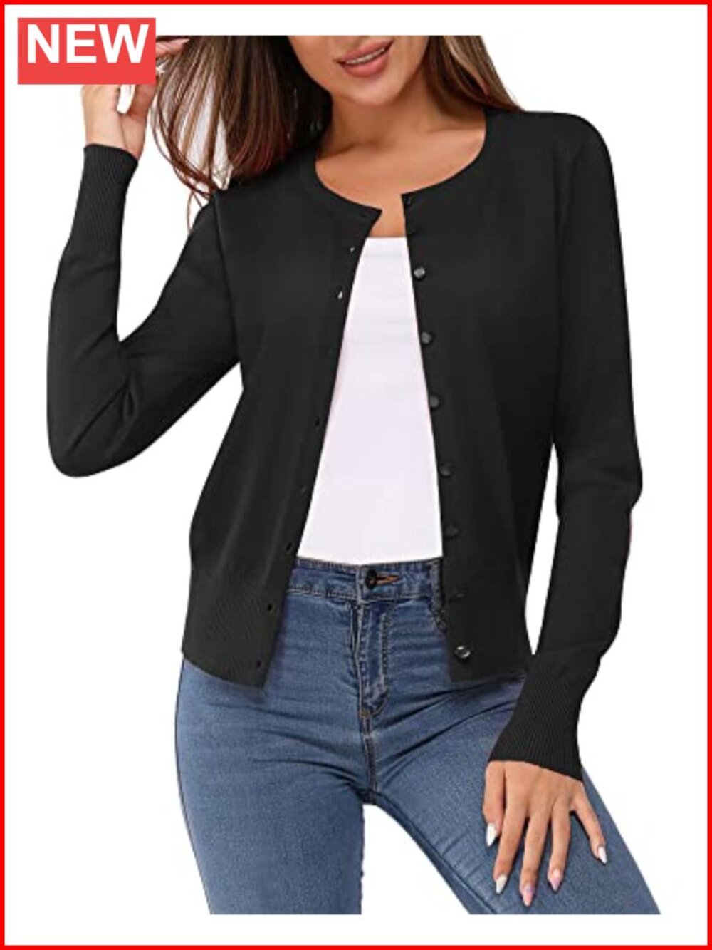 Women's Lightweight Button Down Knit Cardigan Crew Neck Long Sleeve Sweater
